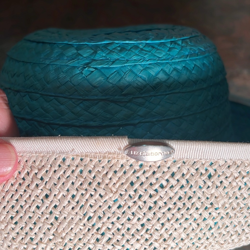 Vintage Liz Claiborne 1980 straw hat in aqua and white - Picture 3 of 6